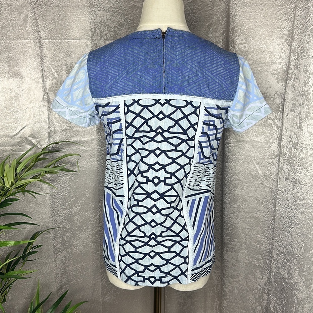 Mary Katrantzou X Current/Elliot Women’s Geometric Print Denim Top Sz 0 - Picture 8 of 11